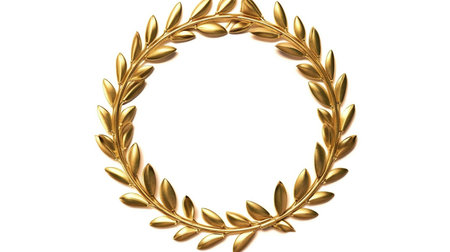 Gold laurel wreath isolated on white background. 3d renderingの素材