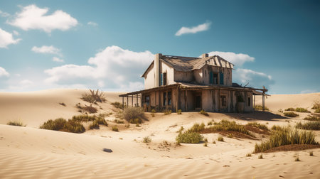 Abandoned wooden house in the desert. Selective focus.の素材