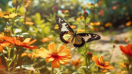 Butterfly on a flower in the garden. Nature background.の素材