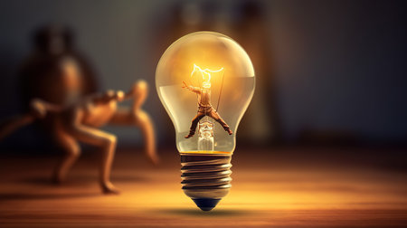 Idea concept with human figure inside light bulb. 3D renderingの素材