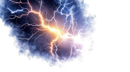 3D Illustration of a lightning bolt with white background and copy spaceの素材