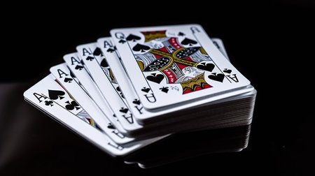 Playing cards isolated on a black background. Close-up of four aces
