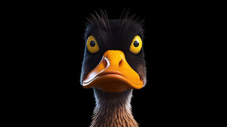 Duck head isolated on a black background. 3d render.の写真素材
