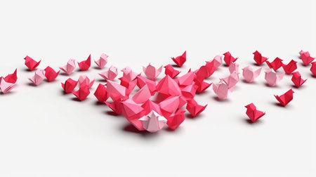 Red origami birds on a white background. 3D illustration.の写真素材
