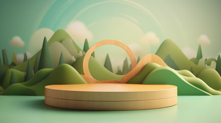 3d render, abstract minimal scene with geometric forms, podium for product presentationの写真素材