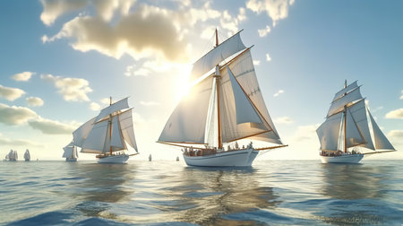sailing boat in the sea. 3d render illustration of sailboatの素材