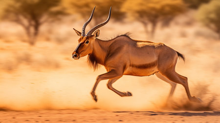 Male Impala (Aepyceros melampus) running in the desertの素材