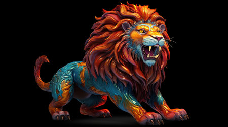 3D rendering of a lion isolated on a black background with clipping pathの素材
