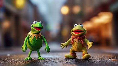 Frogs on the street in the evening. 3d renderingの素材