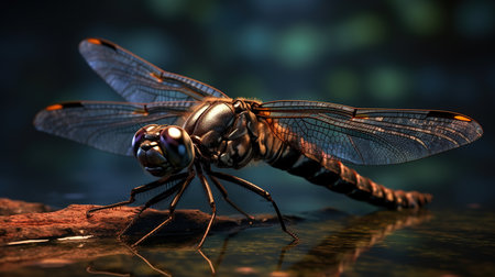 Dragonfly in the nature, 3d rendering. Computer digital drawing.の素材