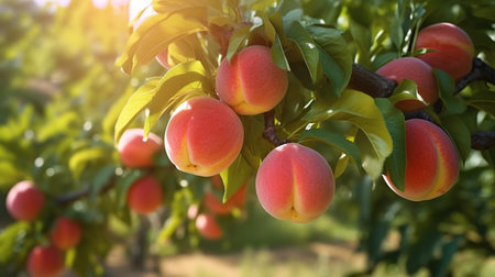 Ripe apricots on the tree in the orchard.の素材
