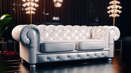 Luxury white leather sofa in modern living room. 3D renderingの素材