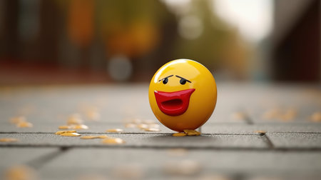 Yellow emoticon on the ground in the street, 3d renderingの素材