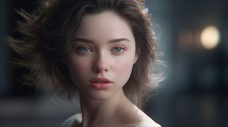 Portrait of beautiful young woman with professional make-up and hairstyleの素材