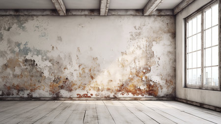 old room with window and grunge wall, 3d render illustrationの素材