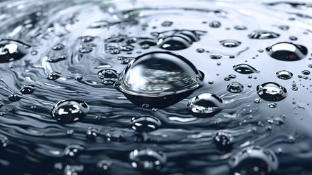 Water drops on the surface of the water. Shallow depth of field.の素材