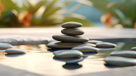 zen stones in the water. zen concept. harmony and balanceの素材