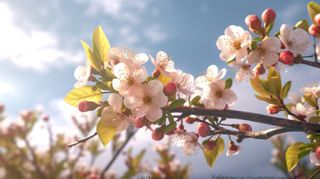 Spring blossom, cherry blossoms against blue sky. Spring backgroundの素材