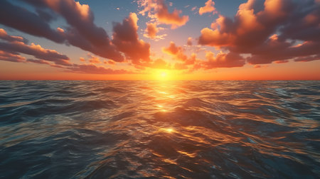 Beautiful sunset above the sea. 3d rendering illustration for backgroundの素材