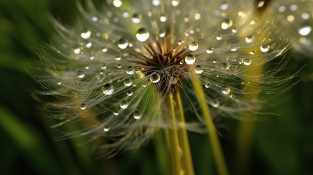 Dandelion flower with water drops on it. Close-up.の素材