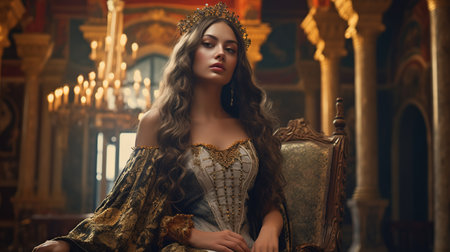 Portrait of a beautiful girl in a medieval dress and crown.の素材