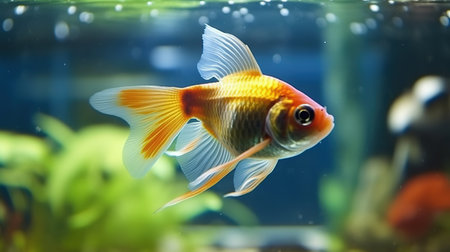 Goldfish in the aquarium. Beautiful fish swimming in the water.の素材
