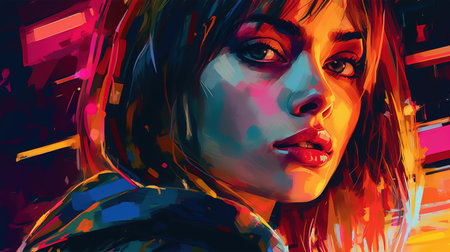 Digital painting of a beautiful woman in futuristic style. 3d renderingの素材