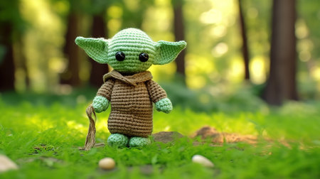 Cute knitted mouse doll in the forest. Happy New Yearの素材