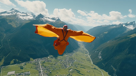 Skydiving in Switzerland. Extreme sport. 3D rendering.の素材