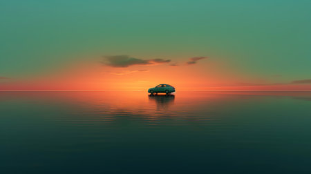 sunset on a small island in the sea. 3d renderの素材