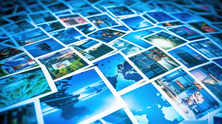 Abstract image of many different images on the theme of computers and high technology.の素材