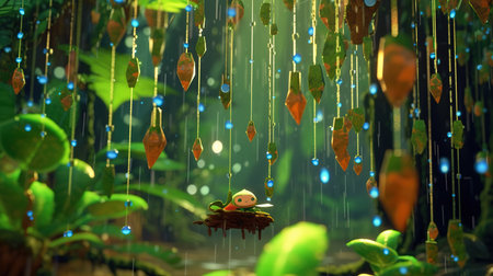 3d render of a frog in the green forest. Fantasy world.の素材