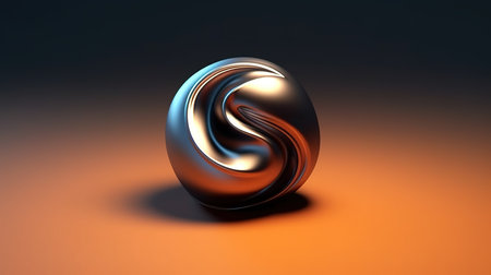 3d rendering of abstract metallic object in orange background. Computer generated image.の素材