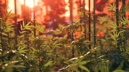 Cannabis plants in the garden at sunset. Natural background.の素材