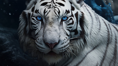 Close up portrait of a white tiger with blue eyes in the zooの素材