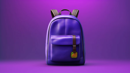 Blue backpack on purple background. Back to school concept. 3D renderingの素材