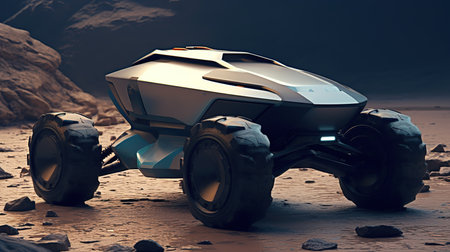 3D rendering of a brand-less generic concept car in the desertの素材