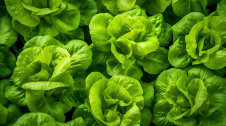 Fresh organic green oak lettuce in hydroponic vegetable garden, stock photoの素材
