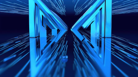 Abstract 3D rendering of geometric shapes in blue color. Computer generated graphics.の素材