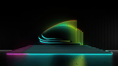3d rendering of abstract background with neon lights. Glowing stairsの素材