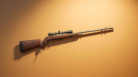 Hunting rifle on a brown background with copy space. Hunting equipmentの素材