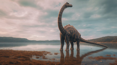 Dinosaur in the lake,3d rendering. Computer digital drawing.の素材