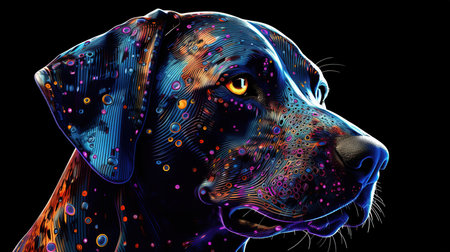 Digital Illustration of a Retriever Dog with Colorful Backgroundの素材