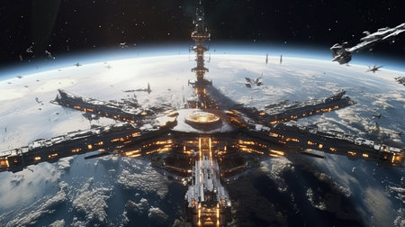 Satellite view of the planet Earth in space. 3D renderingの素材