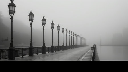 Panoramic view of foggy pier in San Francisco, USAの素材