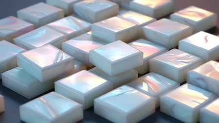 Abstract background made of white cubes with light reflections. 3d renderの素材