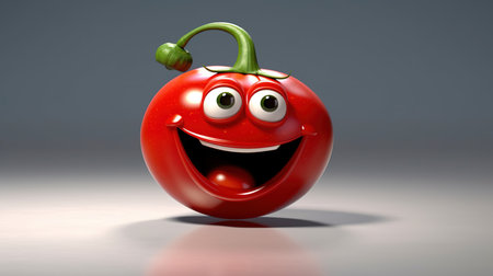 Cartoon red pepper with a smiley face, 3d illustrationの素材
