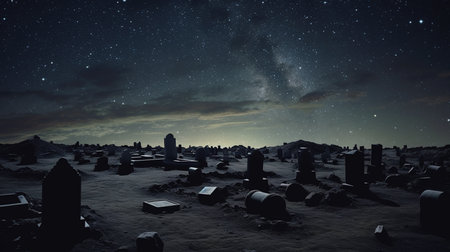 Fantasy alien planet. Mountain and starry sky. 3d renderingの素材