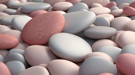 3d rendering of white and pink pebbles in a rowの素材
