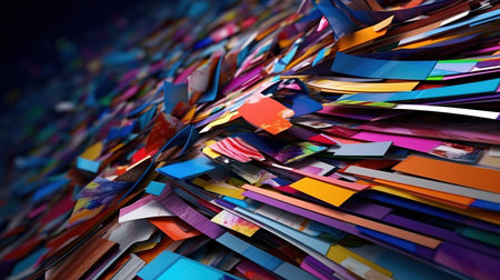 abstract 3d illustration of a lot of colorful paper notes flying in the airの素材